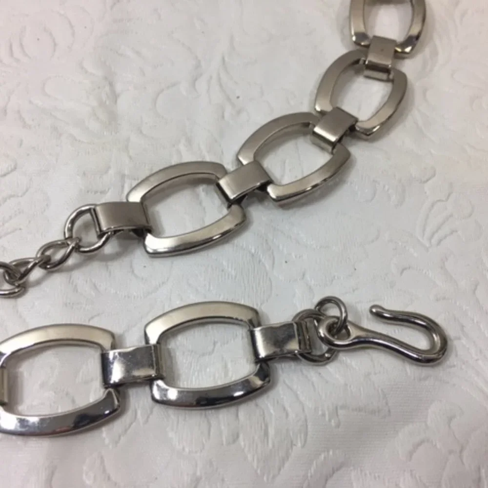 Silver Tone Chain Looped Adjustable Belt 37